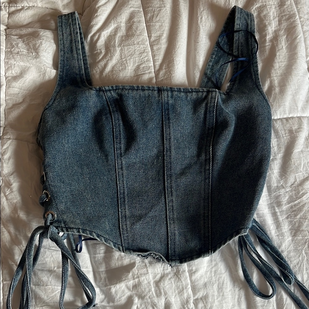 Denim Corset Top with Tie Details